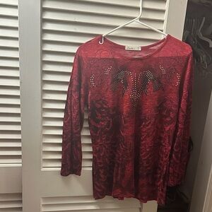 Cato Red Embellished Long Sleeve Top